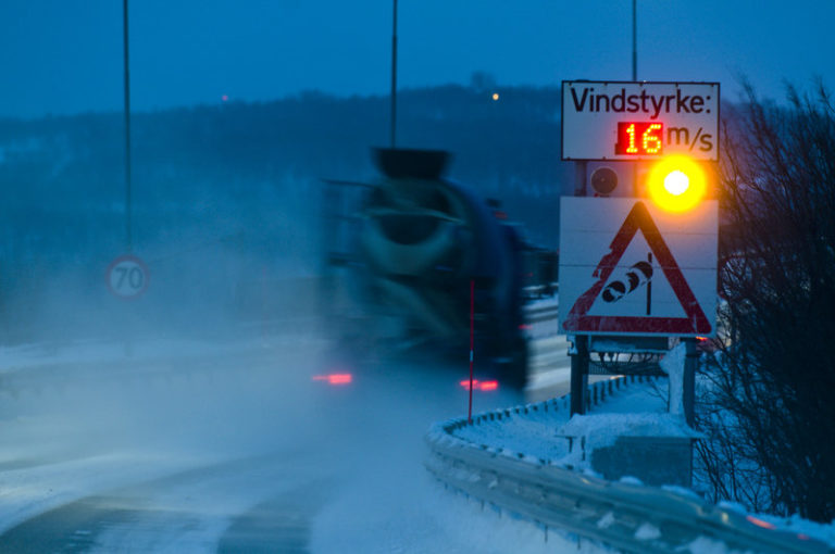 Winter storms can sometimes close bridges, always leave time for your journey in winter © Gaute Bruvik
