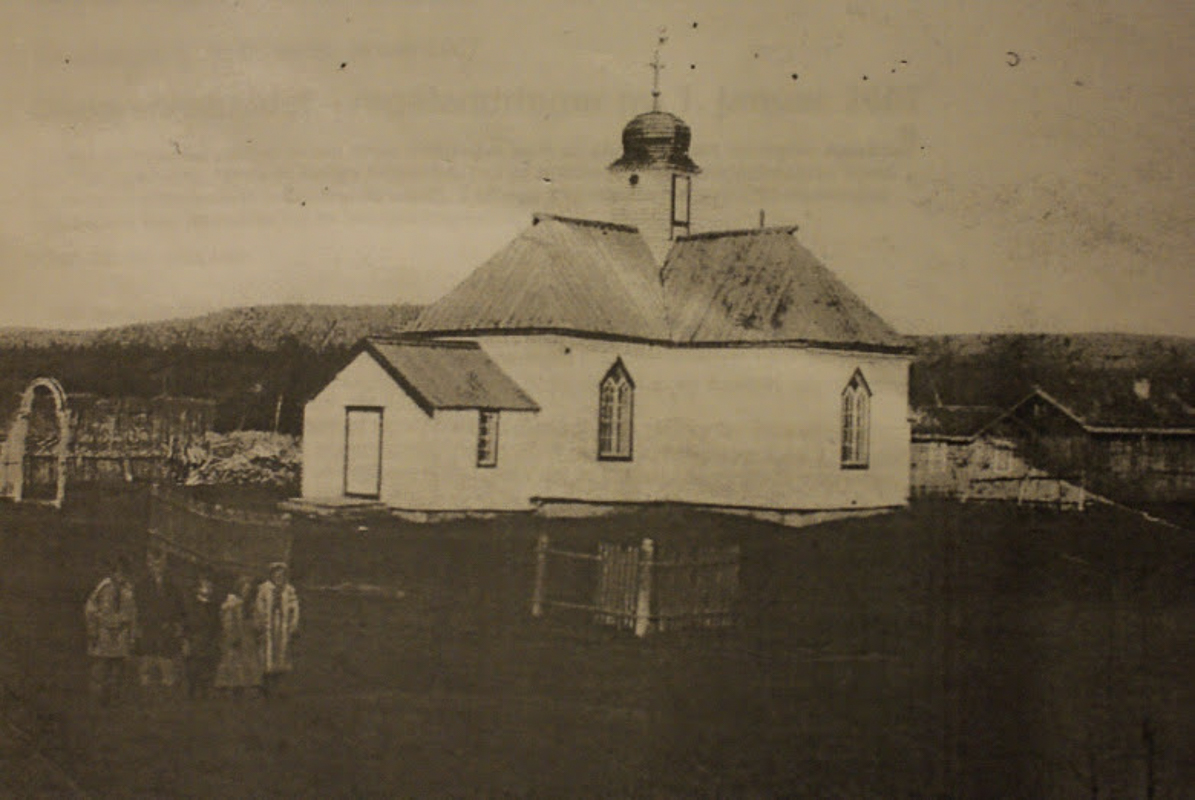 Bilde av kirken slik den så ut på 1800-tallet, da med en empirekuppel på tårnet