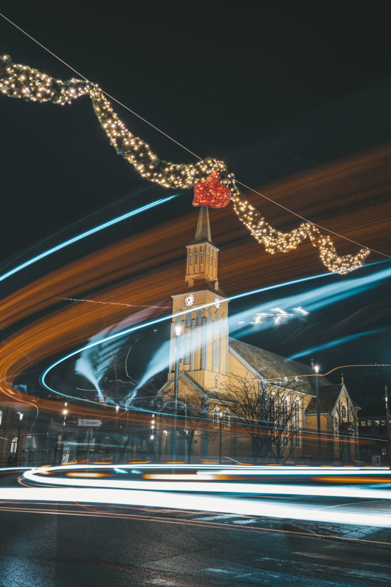 Tromsø Cathedral in Christmas lights © David Jensen