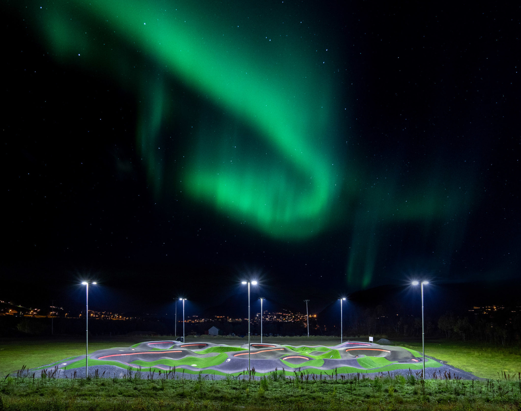 Northern Lights over the Pump Track © Tomas Rolland
