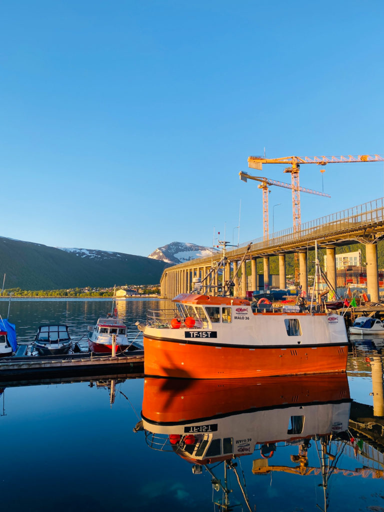 View from the Nansen square, from where the Tromsø bridge leads to the mainland on a summer's night © Knut Hansvold