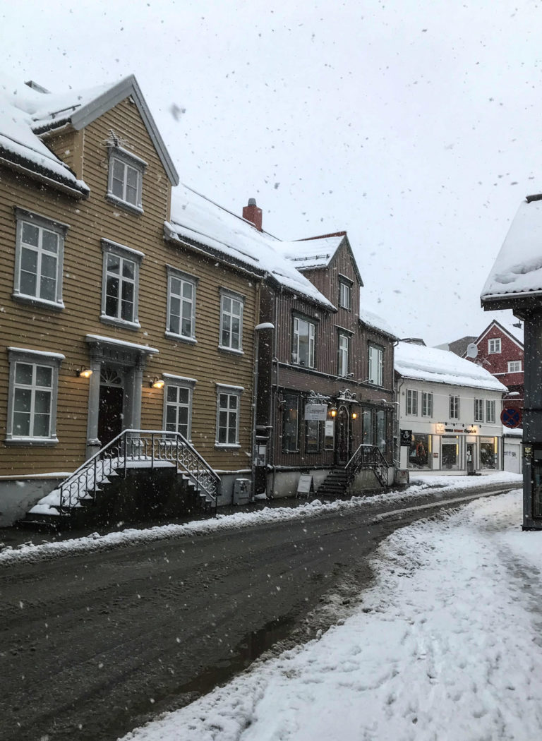 Sjøgata var byens første hovedgate, med kjøpmannshus på oversida og brygger på nedsida. Gata selv er fjæra fra 1794 © Knut Hansvold