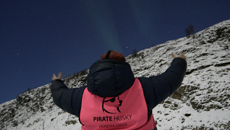 Bittelitt nordlys viser seg på nordlystur med Pirate Husky @ Bjørn-Owe Holmberg