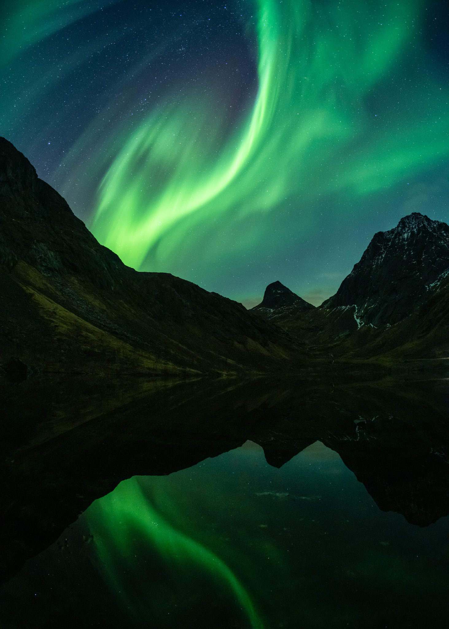 Northern Lights in a Senja fjord © Kristoffer Vangen IG krisvang