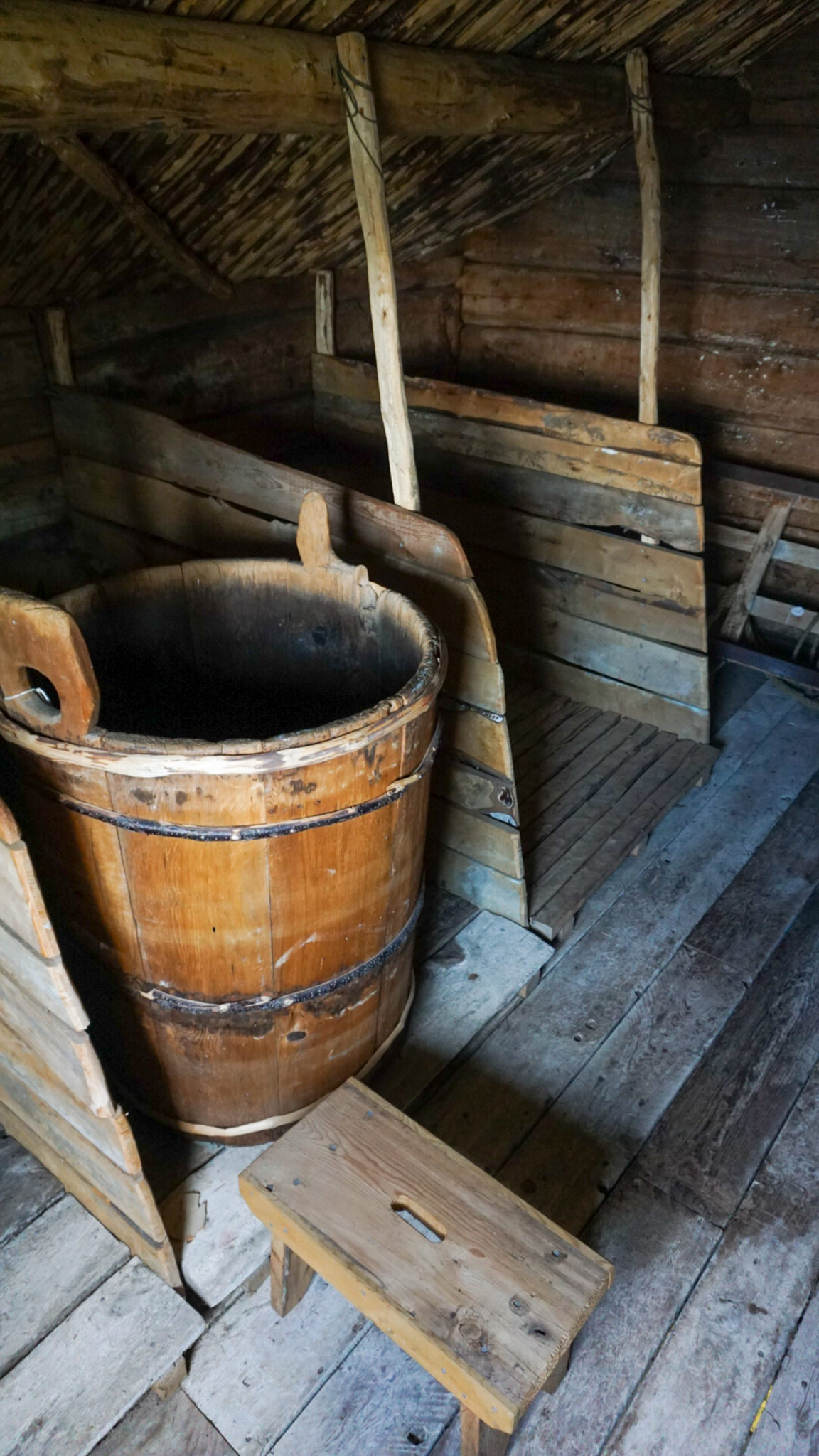 Vat for crushing forage, such as coarse hey , to feed the livestock. The barn at Gamslett smallholding © Knut Hansvold