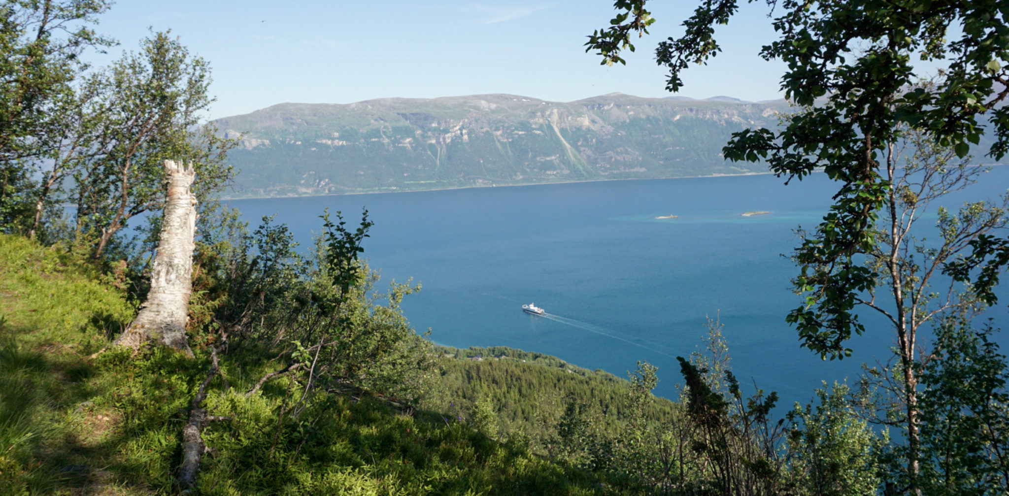 You will see several departures and arrivals of the Lyngen ferry, from Lyngseidet to Olderdalen, while climbing and descending the Lyngentrappa stairs © Knut Hansvold