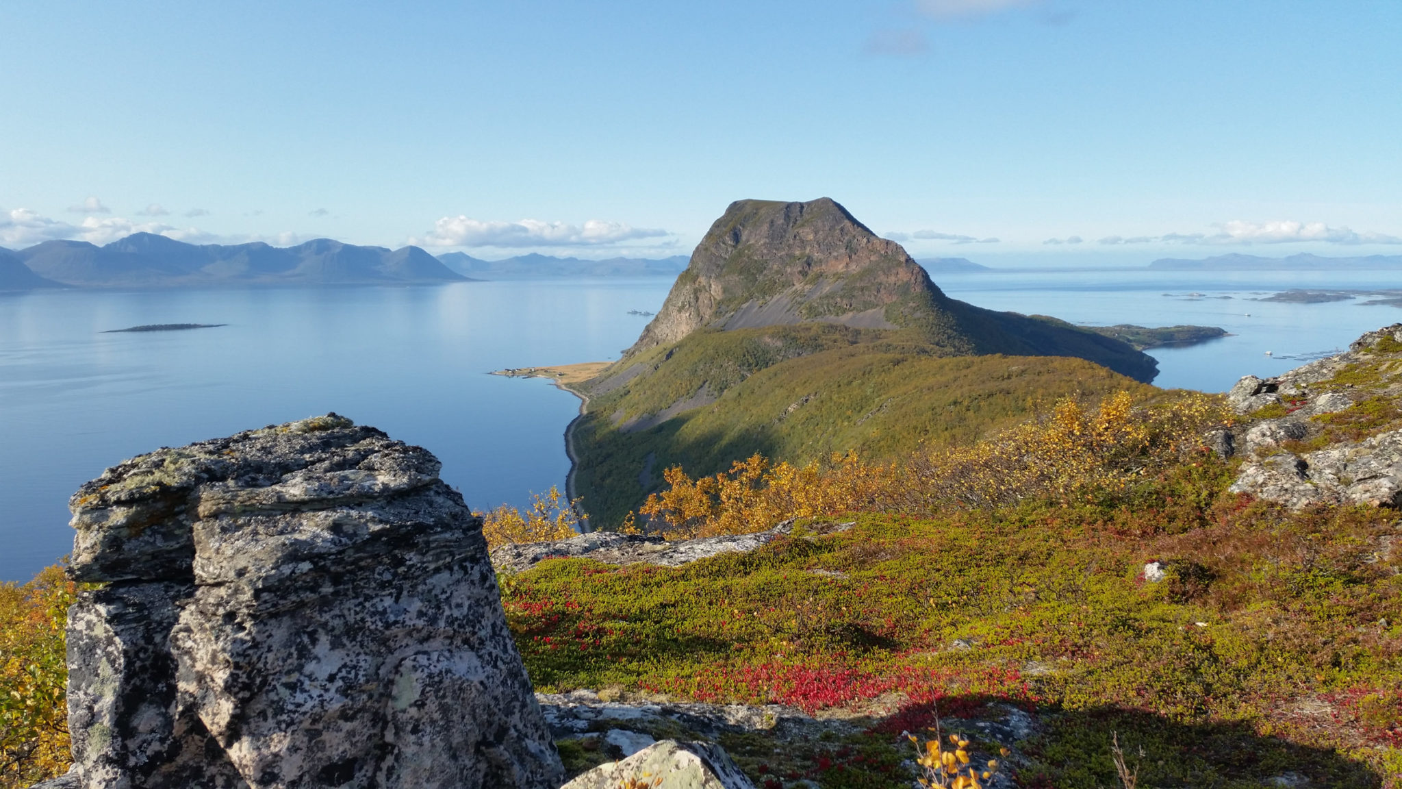 View to Mount Elgen, seen from the south, where Elgsnes is found at the tip of the peninsula © Lars Børge Myklevold