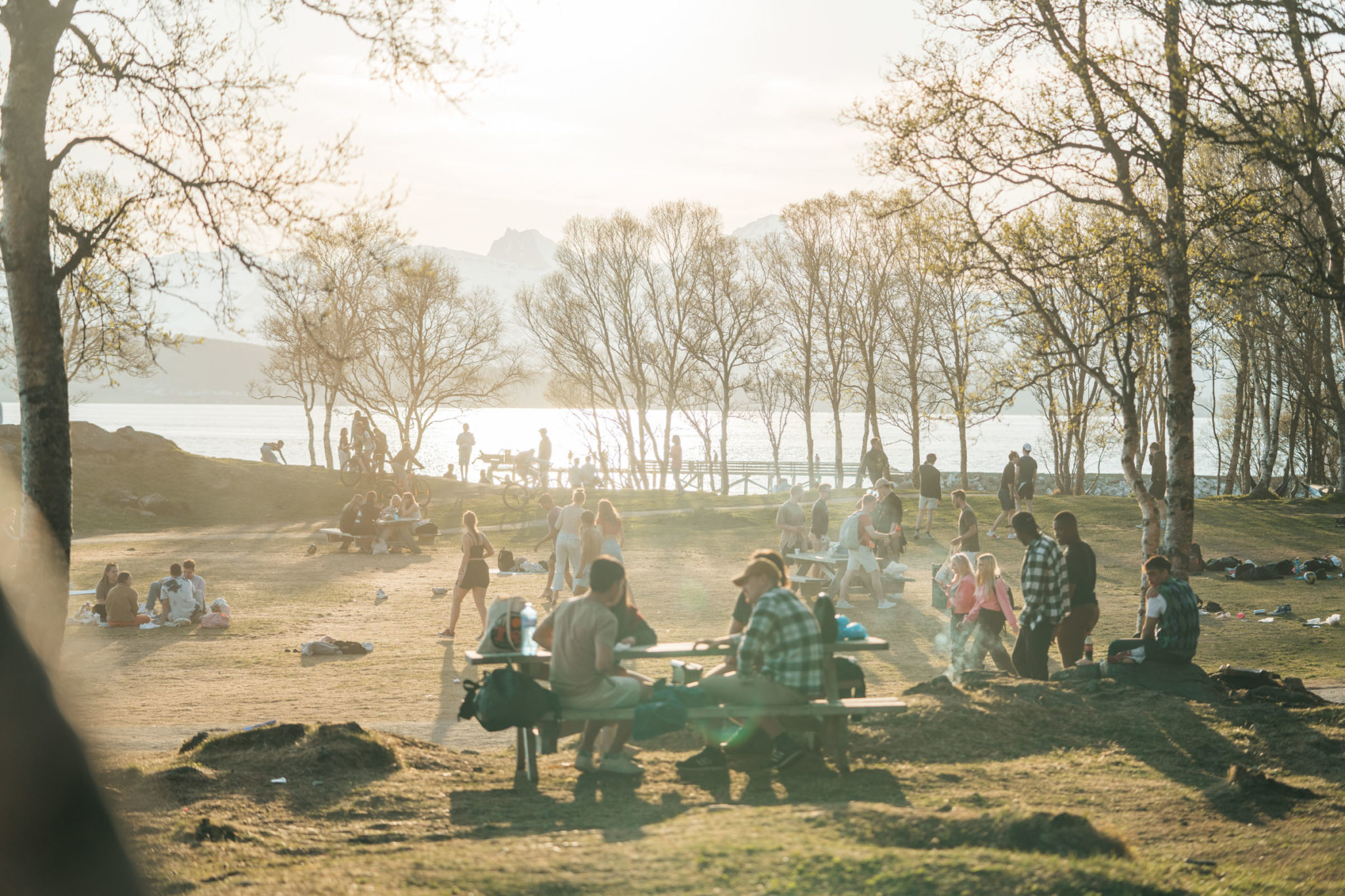 Leaf burst and sudden early summer warmth at the end of May, and that means barbecuing on Telegrafbukta beach. Some even dare to venture into the water © David Jensen / @jensenmedia