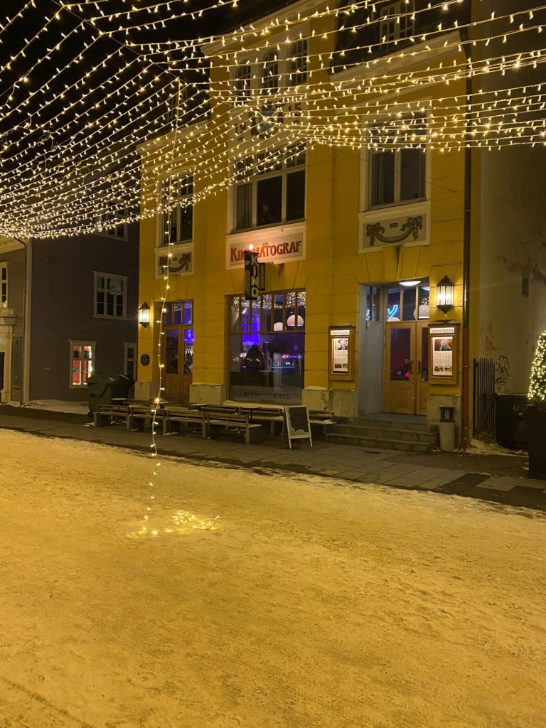 Christmas lights gone astray in front of Verdensteatret in Tromsø. © Knut Hansvold